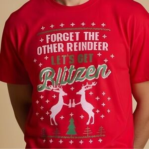 Men's Ugly Christmas T-shirt "Let's Get Blitzen!" -- 2XL‎
